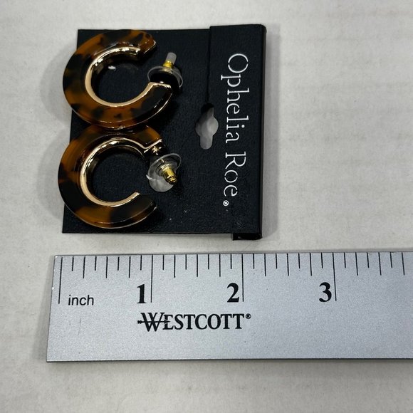 Ophelia Roe Women's Thick Hoop Acrylic Studded Earrings Verigated Brown Gold New - Picture 6 of 6